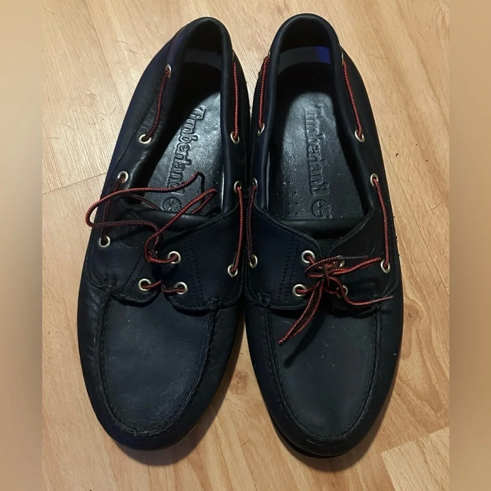 Timberland Men’s Classic Boat Shoes Black Leather 12M Non-Marking Sole Loafers